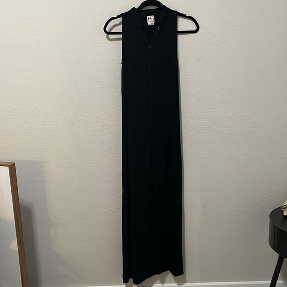 HAUTE HIPPIE Black Maxi Dress, Button Down Front, Side Slits, Size XS - Picture 2 of 8